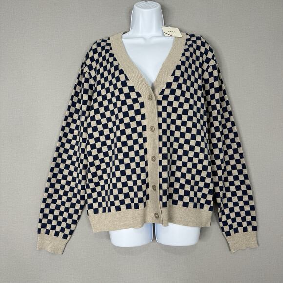 Kule Womens Sweater XL Blue Linen Blend The Check Please...